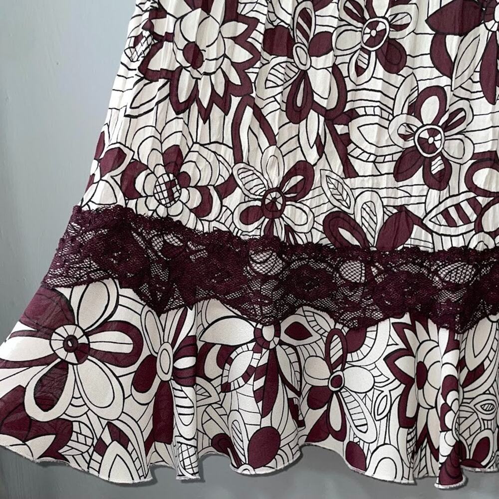 Bobbie Bee Skirt Size 8 Crinkle Pleated Brown Floral Romantic Fairy Y2K Lace - Picture 4 of 10